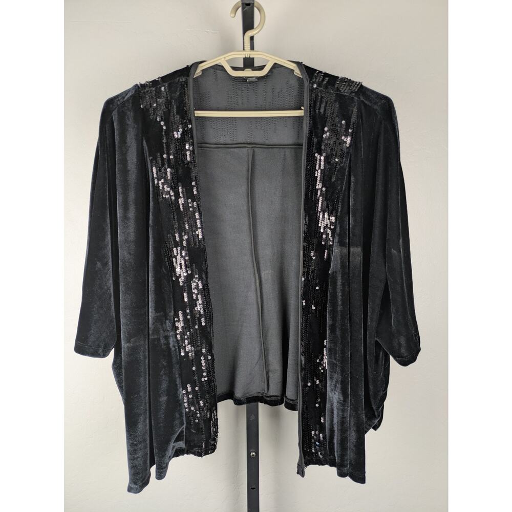 Marc New York One Size black velvet sequin open front cardigan topper